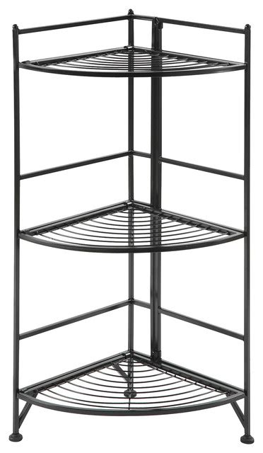 Designs2go 3 Tier Corner Folding Metal Corner Shelf Black Utility