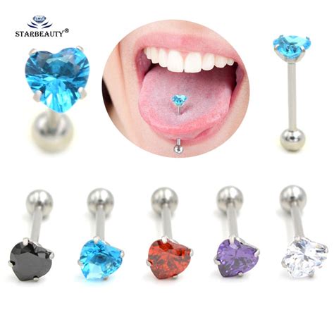 Starbeauty 1pc 7mm Gem Heart Tongue Piercing Tongue Ring Helix Pircing