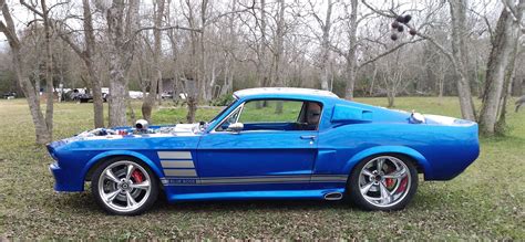 Side View Of Blue Boss 1967 Ford Mustang Fastback Blue Boss Pin