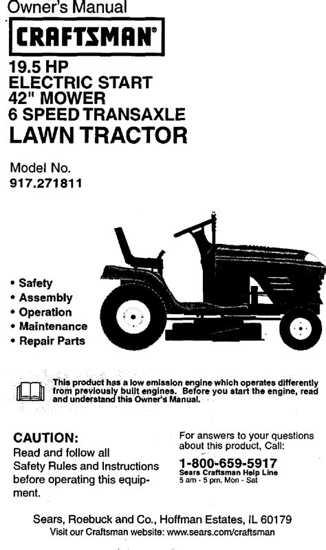Craftsman 917271811 User Manual Lawn Tractor Manuals And Guides L0103078