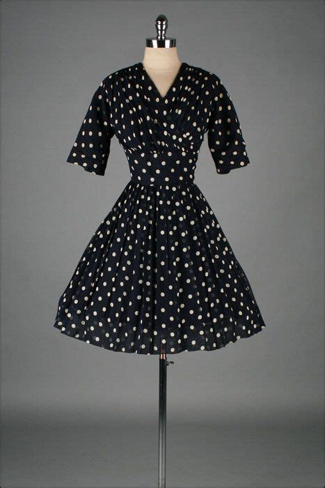 Vintage 1950s Dress Blue White Polka Dots 3207 Etsy