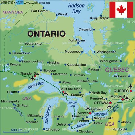 A Map Of Ontario With The Capital And Major Cities On Its Sides