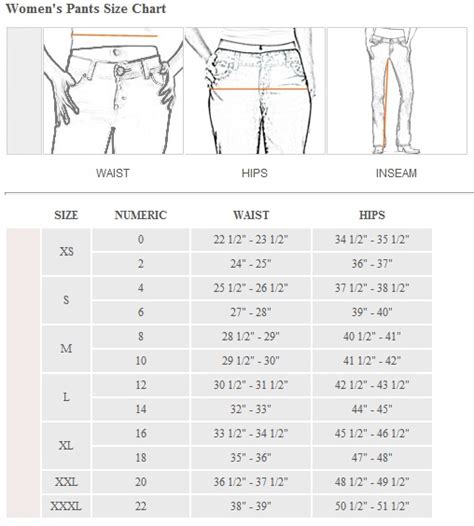 Size Chart For Jeans