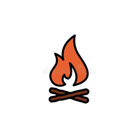 Campfire With Firewood Color Icon Thin Line Linear Outline Simple