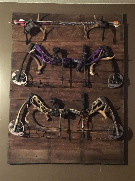 Archery Bow And Arrow Holder Made Of Pallet Wood And Real Deer Antlers