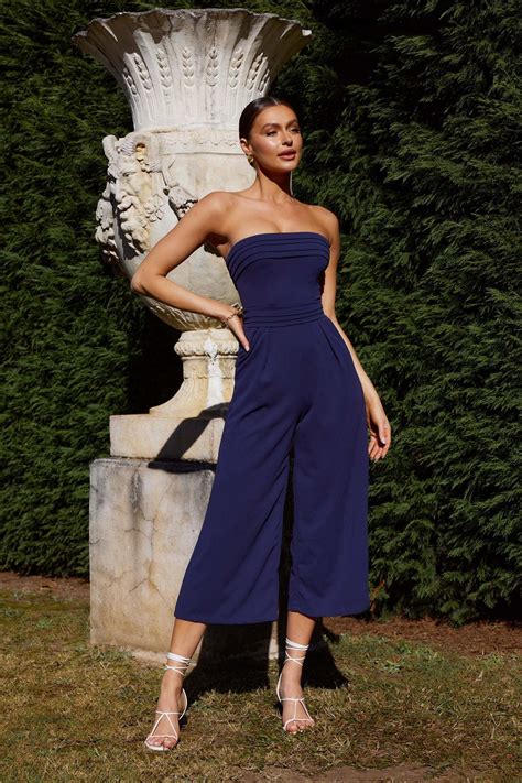 Shop The Chosen Strapless Wide Leg Jumpsuit Navy Selfie Leslie Australia