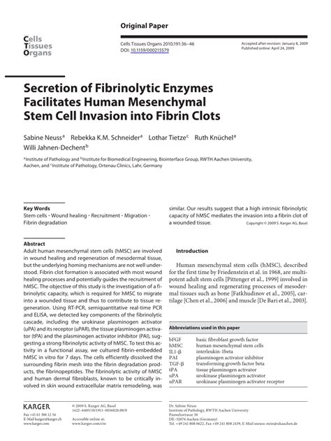 Pdf Secretion Of Fibrinolytic Enzymes Facilitates Human Mesenchymal
