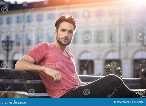 One Handsome Young Man In City Setting Stock Photo Image Of Sunny