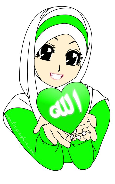 Gambar Kartun Muslimah Warna Hijau Top Lucu