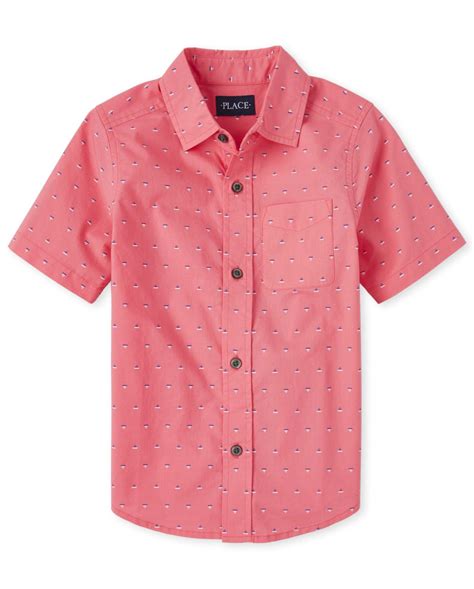 Boys Easter Short Sleeve Print Poplin Matching Button Down Shirt