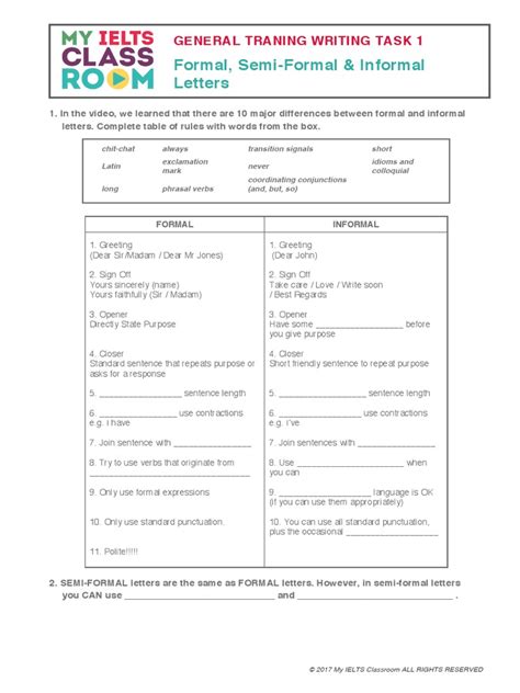 Gt Writing Task 1 Formal Semi Formal And Informal Letters Pdf