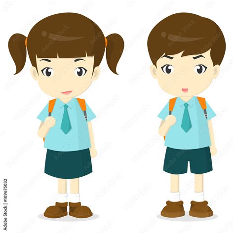 Boy And Girl In School Uniform Cartoon Vector Illustation Stock Vector
