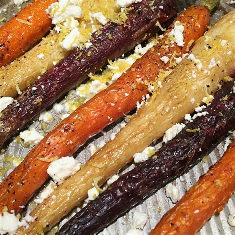 Roasted Heirloom Carrots With Feta Truffle And Lemon Zest 110 Calories