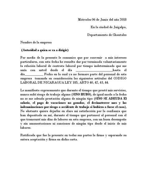 Carta De Renuncia Nicaragua