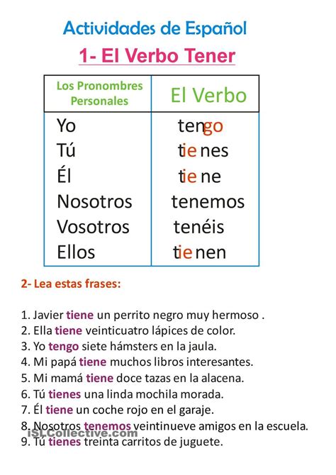 El Verbo Tener Spanish Worksheets Spanish Language Beginner Spanish