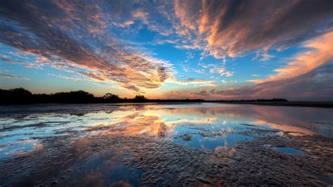 How to setup a wallpaper android. water sunset clouds landscapes nature coast skyline ...