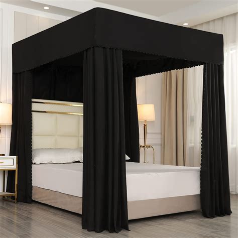 Mengersi Black Four Corner Post Bed Canopy Bed Curtain Sheer Canopy