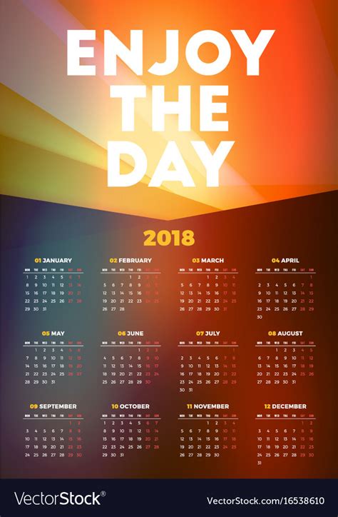 Wall Calendar Poster For 2018 Year With Royalty Free Vector