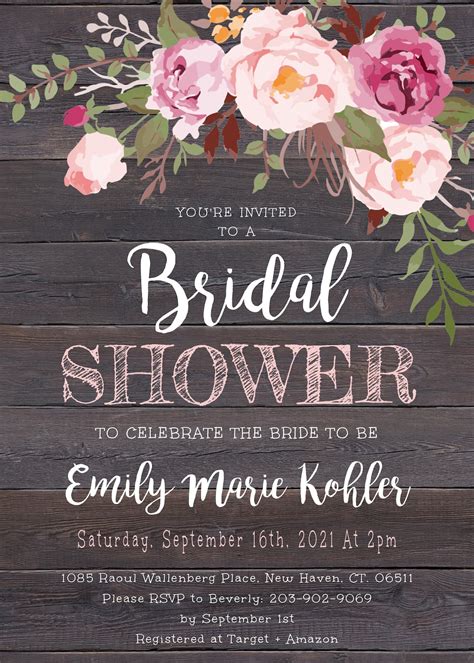 Rustic Floral Bridal Shower Invitation Template Pink Floral Etsy