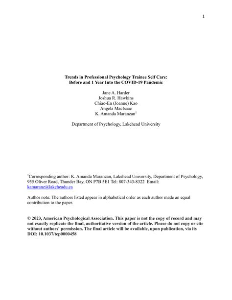 Pdf Trends In Professional Psychology Trainee Self Care Before And 1