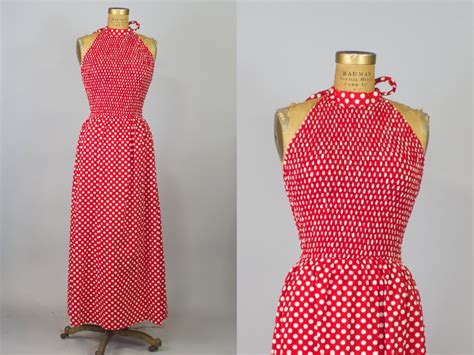 reserved 70s dress red polka dot halter neck maxi dress etsy 70s dress red dress dresses