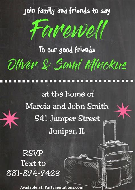 Going Away Party Invitations Chalkboard Invitations Going Away Party