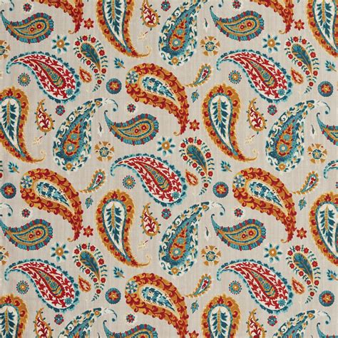 hippie vintage mod paisley print cotton fabric bright aqua blue