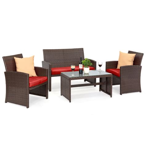 Best Choice Products 4 Piece Wicker Patio Conversation Furniture Set W