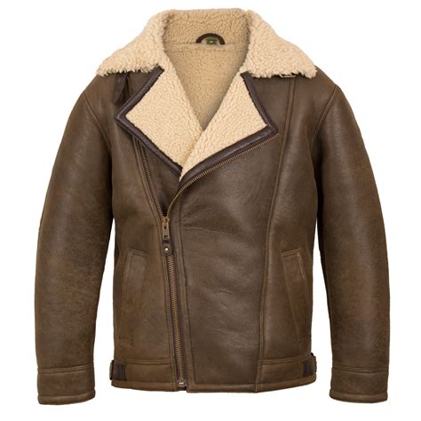 Mens Antique Shearling Sheepskin Leather Pilot Jacket