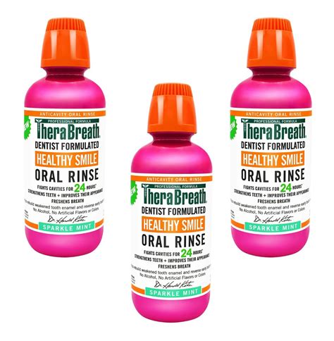 3 Pack Therabreath Healthy Smile Alcohol Free Mouthwash Rinse Sparkle