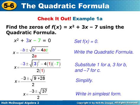 PPT - Solve quadratic equations using the Quadratic Formula. Classify roots using the 