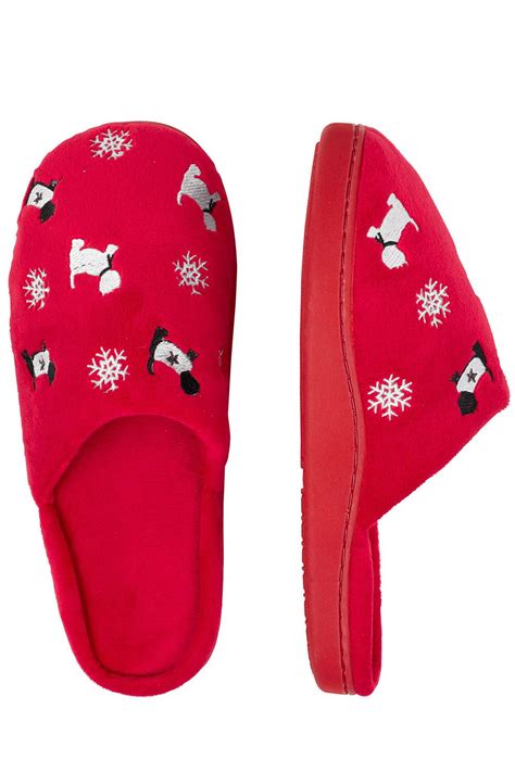 Embroided Snowflake And Westie Slipper Slippers Red Mules Scottie Dog