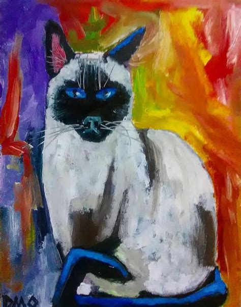 Siamese Cat Kitten Original Oil Painting Realism Abstract Art D