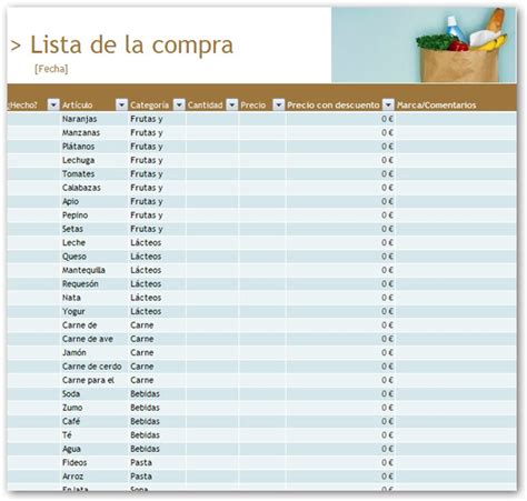 Plantillas De Excel La Lista De La Compra