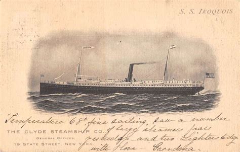 Clyde Steamship Co Ss Iroquois Steamer Vintage Postcard Aa41256 Mary