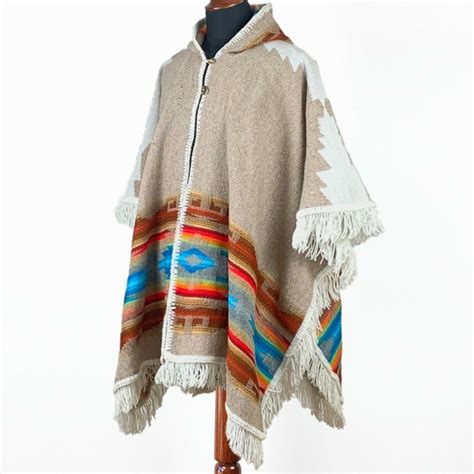 Llama Wool Unisex Hooded Open Cape Poncho Authentic South American A Ecualama