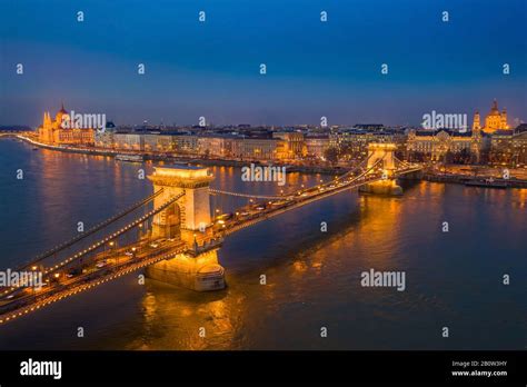 Budapest Hungary Aerial View Of The Famous Illuminated Szechenyi