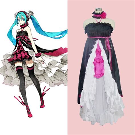 Cosplaydiy Womens Dress Vocaloid Hatsune Miku Black Dress Cosplay For