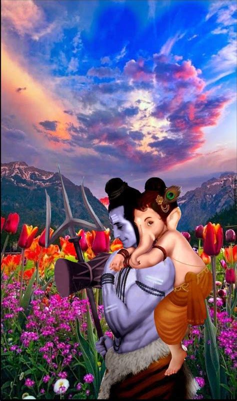 Lord Shiva And Bal Ganesh On Himalayan Tour In Creative Art Painting