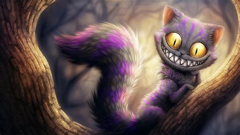 Alice In Wonderland Cat Cheshire Cat Artwork Smiling Branch Wallpapers Hd Desktop And