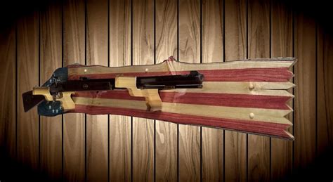 Rustic Patriotic 1776 Flag Gun Rack Live Edge Wall Mount Pistol Hangers