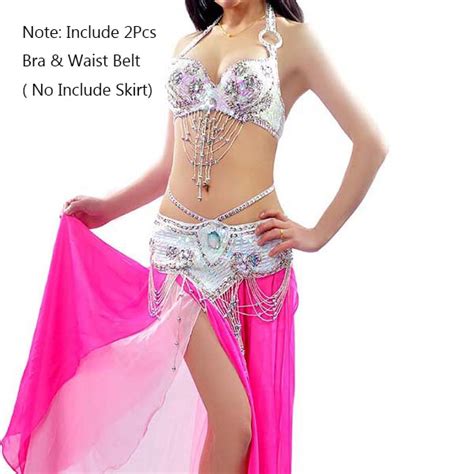 Sex Belly Dance Costume Professional 2pcs Bra Waist Belt No Skirt 12color Sequins India Belly