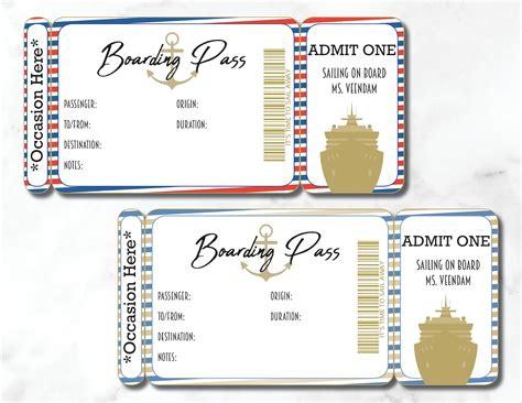 Printable Cruise Boarding Pass Editable Cruise Ticket Etsy