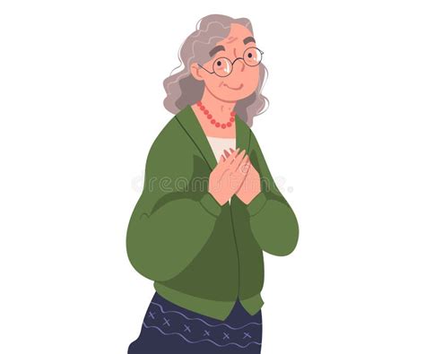 Happy Senior Woman In Glasses Standing And Smiling Vector Illustration