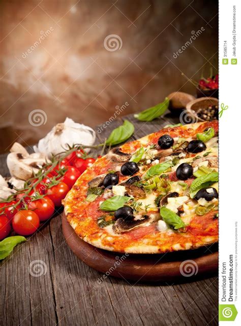 Delicious Fresh Pizza Stock Photo Image Of Food Basil 31585714