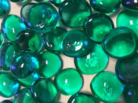 Teal Blue Glass Gems Pebbles Marbles Nuggets Sun And Moon Stained
