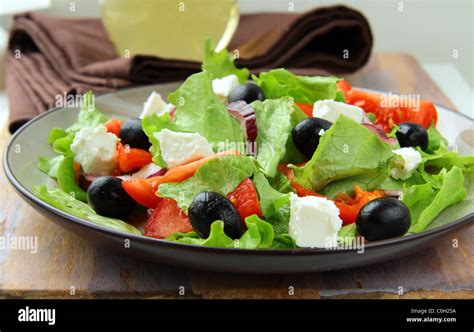 Greek Mediterranean Salad With Feta Cheese Olives And Peppers Stock