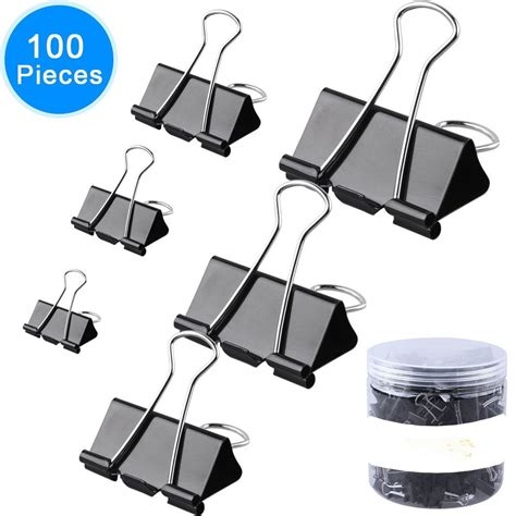 Black Binder Clips 100pcs Assorted Size Foldback Metal Binder Paper