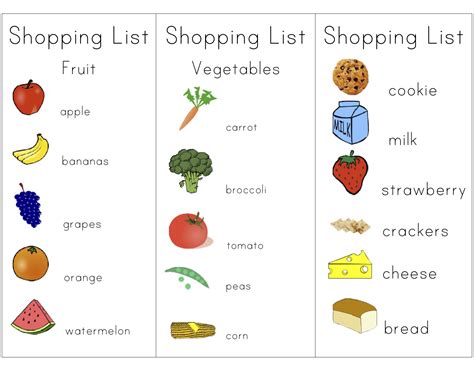 Kids Grocery Shopping List Printables