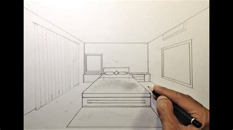 How To Draw A Simple Bedroom In One Point Perspective 3 Youtube